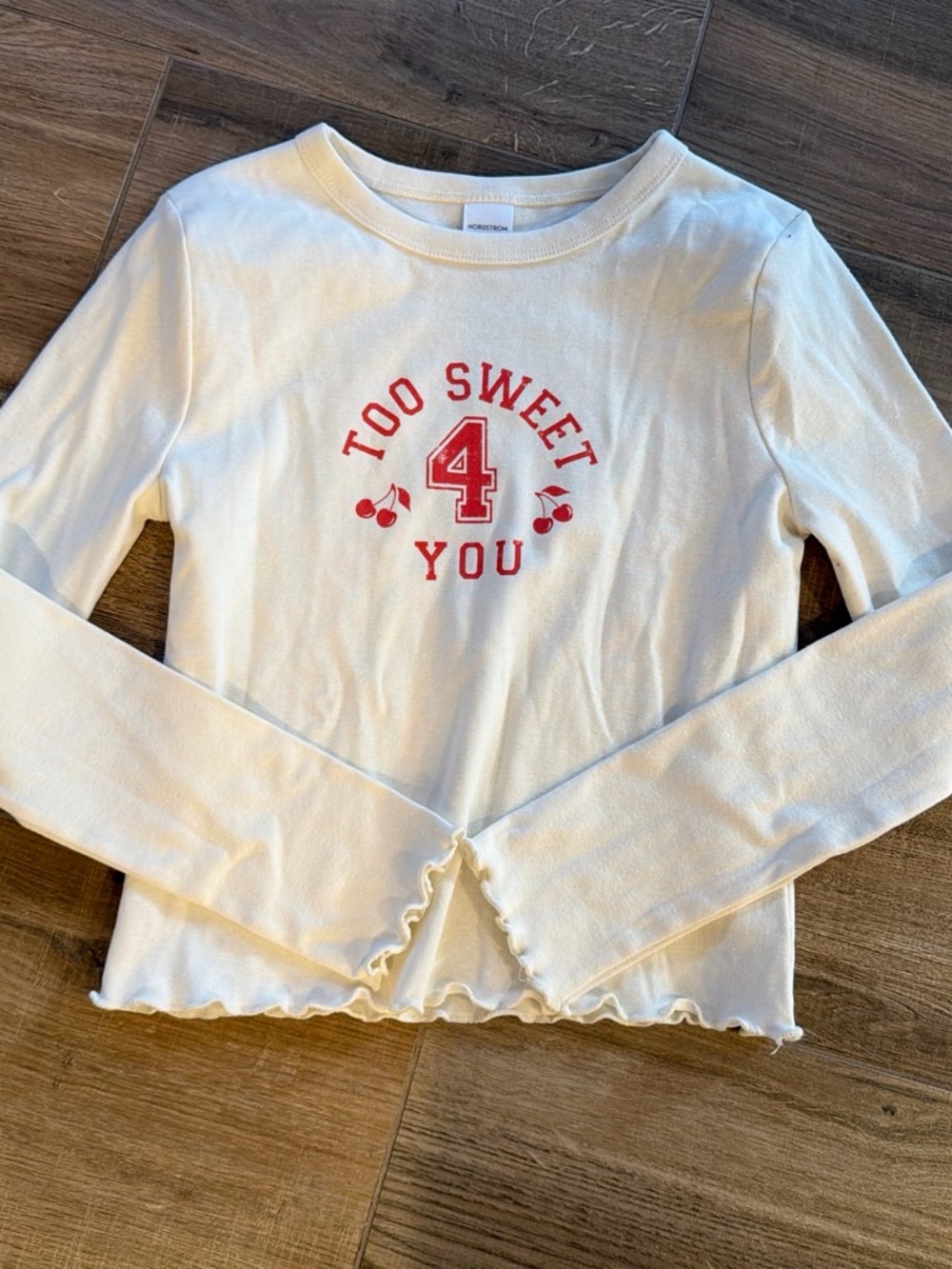 Nordstrom White Long-Sleeve 'Too Sweet 4 You' Graphic Tee with Red Accents